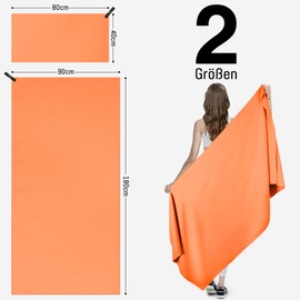 Jokisa Microfibre Towel Set of 2, 180 x 90 cm Beach Towel Microfibre + 80 x 40 cm Sports Towel, Quick-Drying and Sand-Free Towels for Outdoor Sauna Beach Trekking (Orange)
