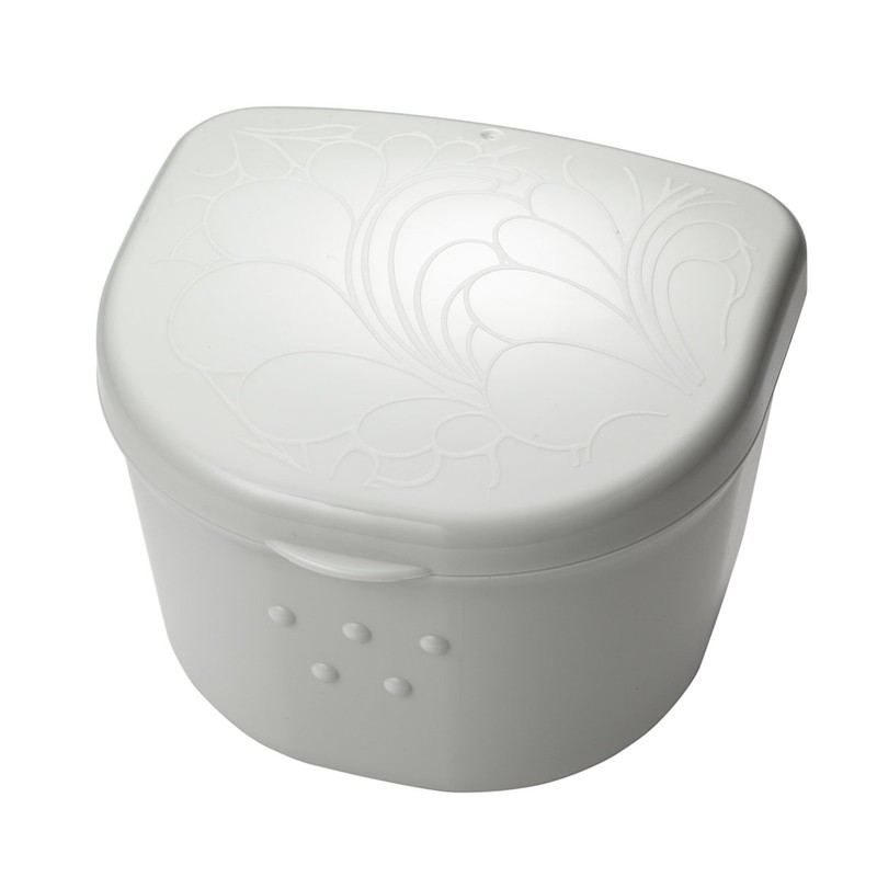 cup denture cleaning container with drainer tray