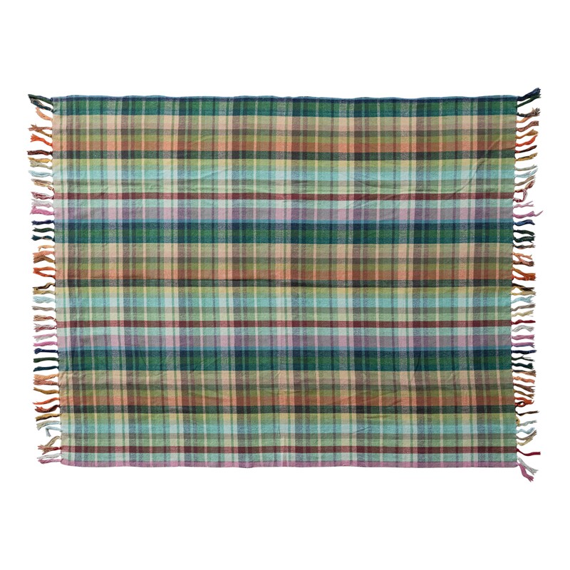 Creative Co-Op Plaid Woven Cotton Throw with Pattern and Fringe,