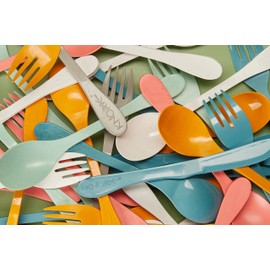 KNORK Eco 12 Piece (Fork, Knife, Spoon) Plant Based Cutlery Bamboo Reusable Flatware Set, (Mint, coral, white, gray)