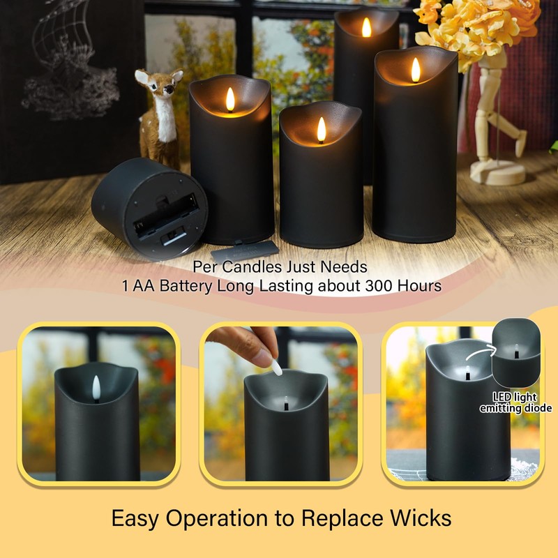 Nimiko Flameless Candles with Remote, Battery Operated Flickering Flameless Candles,