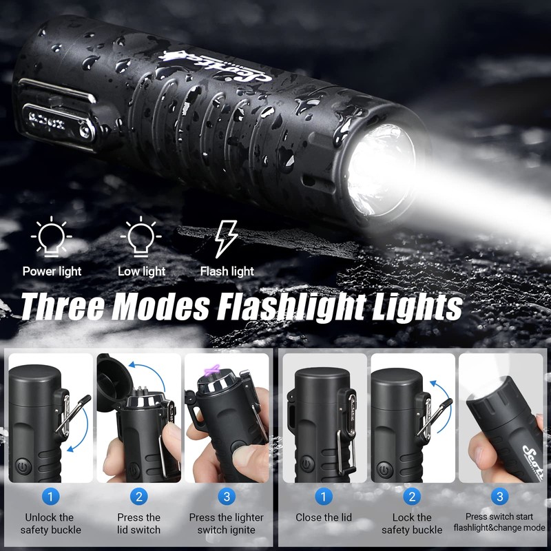 Scotte Plasma Windproof arc Lighter Electric Lighter and LED Flashlight