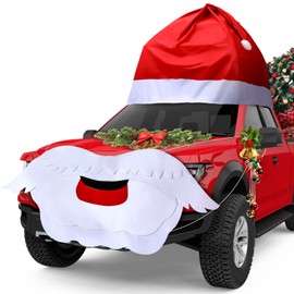 Buryeah 2 Pcs 16.40 ft Large Christmas Car Decoration Santa Claus Hat and Cute Beard Outdoor Car Covers Christmas Car Costume Auto Accessories Felt Santa Claus Car Kit Xmas Gift Set for Cars Supplies