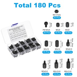 PATIKIL M3 Male Female Nylon Hex Spacer Standoff Kit, 180Pcs Motherboard Standoffs Assortment Kit, Electrical Outlet Spacers, Screws Nuts for PCB Motherboard, Circuit Board, Black