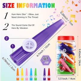 Jenaai 50 Pcs Plastic Kazoos Bulk with Bottle, Colorful Kazoo Musical Instrument for Kids, Good Companion for Guitar Violin Piano Keyboard Ukulele, Party Favors Gifts, 8 Colors