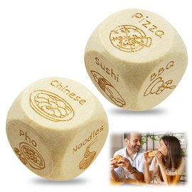 2 PCS Wooden Food Decision Dice Valentines Date Night Dice Food Dice with 12 Food Patterns Food Muti Decision Dice Christmas Birthday for Boyfriend Girlfriend for Her Him Couples Gift Ideas