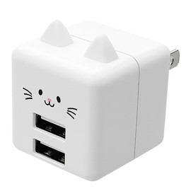RAC2A2A02MCC USB Charger, AC USB-A, 2 Ports, Smart IC Included, Moba Nya, Movana, Total 2.4A, Cats, Cats, Mochi