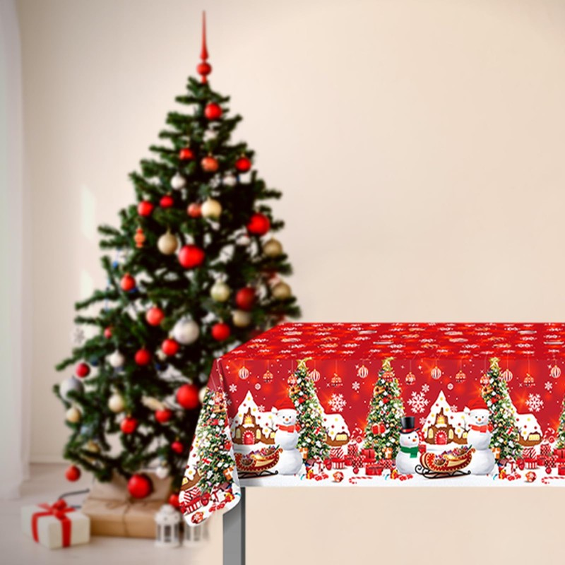 Christmas Table Cloth Rectangular Wipeable Clean,Red Colour Tablecloths,Xmas Square Oilcloth