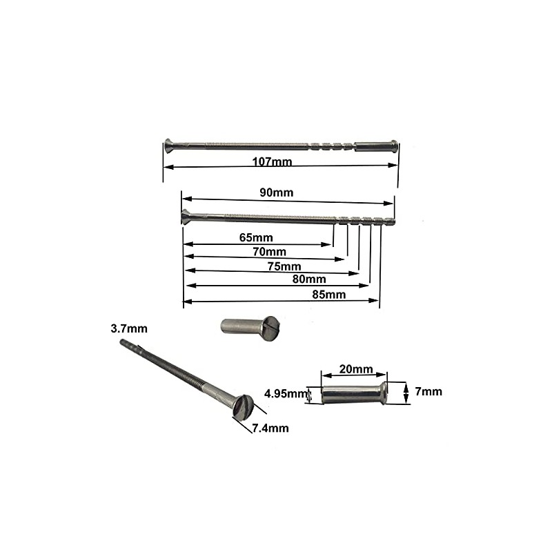 M4 x 90mm Slotted Door Handle Screws Chrome with Bolt