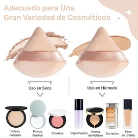 12 Piezas Esponjas Maquillaje Triangular para Polvo, Borlas para Maquillaje en Seco y Mojado, Esponjas Faciales Maquillaje Terciopelo Suave para Polvo Suelto/Polvo Corporale/Base de Maquillaje (Beige)