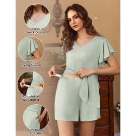 Ekouaer Maternity Pajamas Set 2 Piece Outfits Flowing Short Sleeve Postpartum Pajama for Hospital V Neck Pregnancy Clothes Sage Green Small