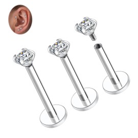 hengkaixuan G23 Titanium Labret Stud Earrings Lip Piercings Cartilage Earrings Helix Stud Earrings with Internal Thread Monroe Medusa Ring 18G 16G Tragus Conch Stud Earrings with CZ for Women Men 3