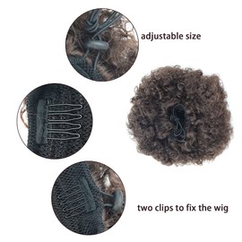 Afro Puffy Drawstring Ponytail Synthetic Hairpieces Short Curly Hair Bun Extension Sensational Wigs Hair Extensions (Large, 4#)