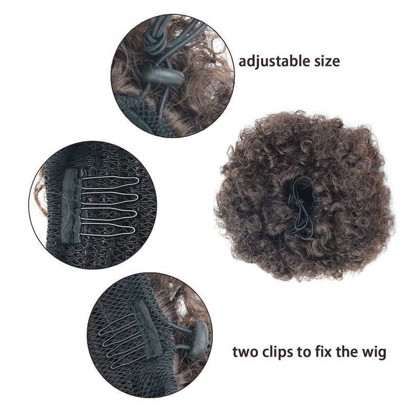 Afro Puffy Drawstring Ponytail Synthetic Hairpieces Short Curly Hair Bun