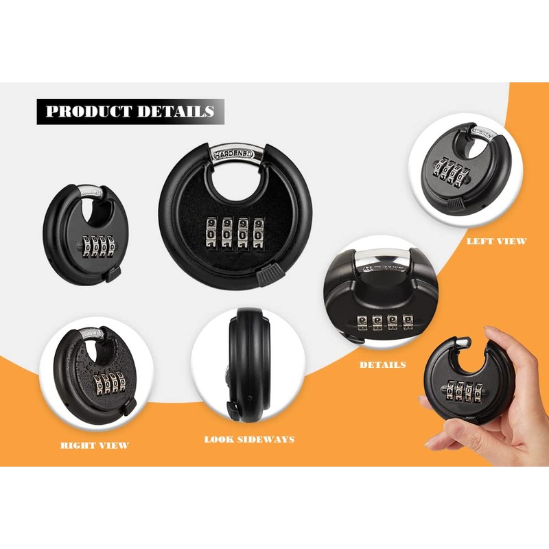WULALACK 70mm Weatherproof Combination Lock ，Disc Padlock Combination with 4