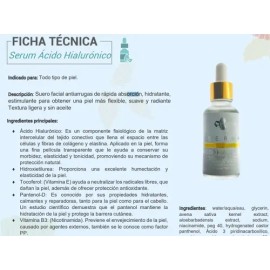 Suero Ácido Hialurónico con Niacinamida y Vitamina E  Hyaluronic Acid Serum with Niacinamide  Vitamin E, 30ml                                         