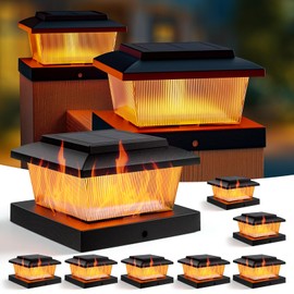 APONUO Fence Post Solar Lights, Warm White & Flickering Flame Modes, Waterproof LED Fence Post Lights for 4x4 Wood Vinyl Posts, Solar Powered Auto On/Off, Deck,Patio,Fence Yard Lighting,Black 8 Pack