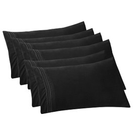 Elegant Comfort 6-PACK Solid Pillowcases 1500 Premium Hotel Quality Microfiber - Smooth Weave, Wrinkle and Stain Resistant, Easy Slip-On, 6-Piece Set, Standard/Queen Pillowcase, Black