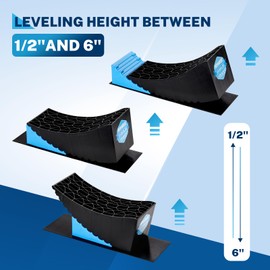 Kohree RV Leveling Blocks 6 Inch, 2 Packs Sturdy Camper Curved Levelers with 2 Wheel Chocks, 2 Rubber Mats & Carry Bag, RV Leveling System for Single Dual Axle Travel Trailers