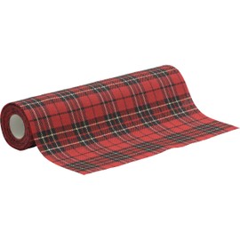 100%Mosel Tartan Table Runner in Red (28 cm x 5 m) 155 g/m² Checked Table Decoration for Christmas, Tartan Table Runner as Classic Decoration with Gold Accent