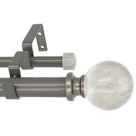 Meriville 1-Inch Diameter Double Window Treatment Curtain Rod, Spanish White Marble Ball Finial, 48-inch to 84-inch Adjustable, Gunmetal