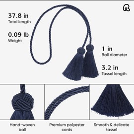 2 Pack Curtain Tiebacks Curtains Tie Back with Tassels- Curtain Holdbacks Tassel Decorative Rope for Towel Bedroom Bathroom Kitchen Home and Office Thin or Sheer Window Drapes Decor-Dark Blue