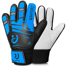 Jalunth Soccer Goalie Goalkeeper Gloves Kids Youth Goal Keeper Gloves Training Grip Field Player Glove Boys Girls Age 9-10 Years Old with Upgraded Anti-Skid Latex Palm Blue Black Size 7