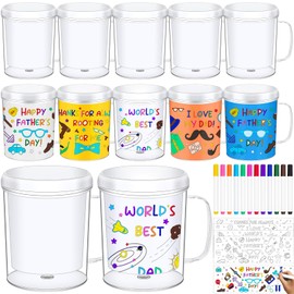 Umigy 24 Set Father's Day Color Your Own Mugs Father's Day Craft Gifts for Kids Bulk DIY Travel Coffee Mugs Painting Kit World's Best Dad Mugs Father's Day Men Grandfather Birthday Gift Supply