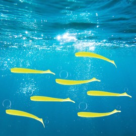 TIXIPEM 2.95" T-Tail Soft Fishing Lures [30-Pack] - Paddle Tail Swim Bait for Bass Trout in Saltwater & Freshwater - Rigged with 1/0 & 2/0 Hooks - Yellow & Durable ABS Plastic