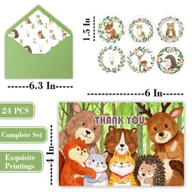 Besttile Woodland Thank You Cards With Stickers 4x6 In Cute Forest Animal Cards Assorted Woodland Themed Cards Baby Shower Friendsgiving Card Set Baby Shower Birthday Holiday Party Supplies,24 Pack