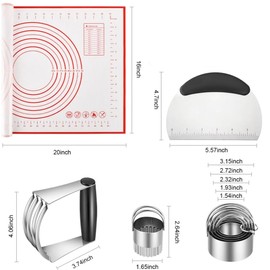 5-Piece Baking Set with Pastry Blender, Biscuit Cutters, Dough Scraper, Silicone Mat, Stainless Steel Kitchen Tools