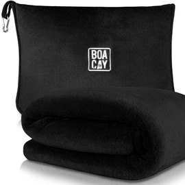 BOACAY 飛行機や車用の柔らかくて暖かい旅行用ブランケット - 女性、男性、子供にとっての長距離フライトの必需品 - 持ち運びに便利なスーツケースベルトとバックパッククリップ付きのコンパクトな枕