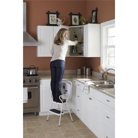 Cosco 11130WHTE White Retro Counter Chair/Step Stool with Lift-Up Seat