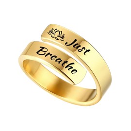 Stocking Stuffers for Teens Just Breathe Gold Rings for Women Stuff Adjustable Stainless Steel Rings Stackable Rings for Women Christmas Teen Girl Gifts