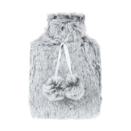 Grevosea 500ml Hot Water Bottle, Small Hot Water Bottle with Cover, Warm Water Bag with Luxury Cosy Faux Fur Cover 2-in-1 Water Bag for Cold & Hot Compress Mini Hot-Water Bag for Women Seniors (Black White)