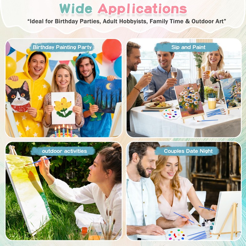 4 Pack 8x10 Inch Canvas and Easel Set, Sip and