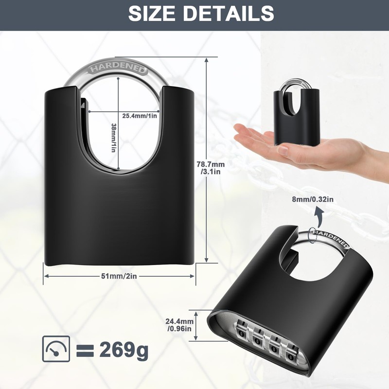 ZHEGE Outdoor Combination Padlock, 4 Digit Padlocks with Code, Heavy