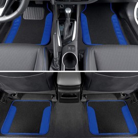BDK MT-202 Vibrant Color Carpet Floor Mats, Two Tone Color Design with PU Leather Trim, Universal Front & Rear Combo Set with Trunk Cargo Mat Liner for Car Sedan SUV Van, Heavy Duty All Weather