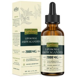 2000mg Liposomal Ashwagandha Liquid Drops, Pure High Strength Ashwagandha Root Extract with 7% Withanolides, 5X Concentration, Absorbed Faster Than Capsules, 60ml (Pack of 1)