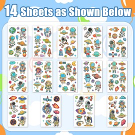 TatoYard Space Glitter Tattoos for Kids - 14 Sheets Fake Temporary Tattoos Stickers for Boys and Girls, Party Bag Fillers for Kids, Kids Birthday Presents Party Favours Decorations Supplies