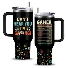 WWHSAI Gamer Tumbler with Handle 40oz, Gamer Gifts for Men Teenage Boy, Gaming Gift Cup Birthday Party Christmas Gamer Room Decor, Gifts for Gamers Boyfriend Husband Son - Can't Hear You I'm Gaming