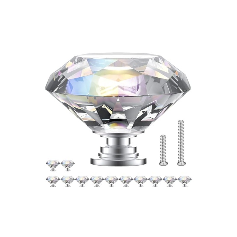 POZEAN Crystal Cabinet Knobs 12 Pack, 1.57 inch (40mm) Pulls