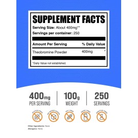 BulkSupplements Theobromine Powder 400Mg Nutritional Supplement For Health And Wellbeing 3.53 Oz