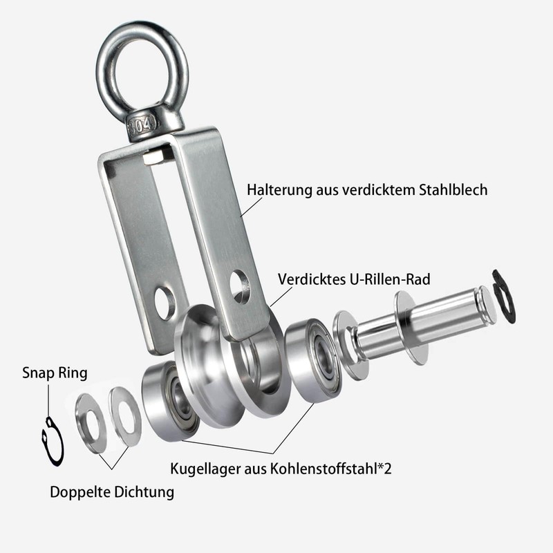 Pulley with 2 Ball Bearings, Fitness 304 Stainless Steel Pulley
