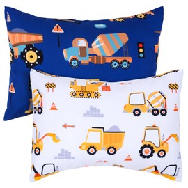 UOMNY Toddler Pillowcases for Boys 13X18 12x16 14x19 Engineering Vehicle Baby Pillow Case 2 Pack Small Pillow Covers for Travel Pillow