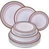 Renaissance Collection White with Red Rim Plastic Plates Combo Set