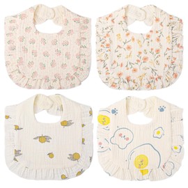 GSrenyu 4 Pack Muslin Bibs 100% Cotton Baby Bandana Dribble Bibs With Adjustable Snaps For 0-24 Months Boys Girls Teething and Drooling(Pattern)