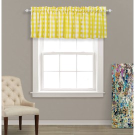 Aiking 2 Panels of 56" x 14" Picnic Plaid Rod Pocket Window Curtain Valances, Polyester, Yellow and White