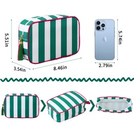EMBRUNIOICE Stripe Makeup Bag Travel Cosmetic Bag Organizer Tassel Toiletry Bag Large Canvas Zipper Pouch and Accessories Storage Bag for Women (White with Green)