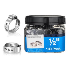 Seelink 100PCs 1/2 Inch PEX Cinch Clamp Rings, 304 Stainless Steel Pex Crimp Rings for PEX Tubing, Single Ear Hose Clamps, Pipe Fitting Connections